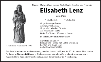 Traueranzeige von Elisabeth Lenz von trierischer_volksfreund