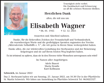 Traueranzeige von Elisabeth Wagner von trierischer_volksfreund
