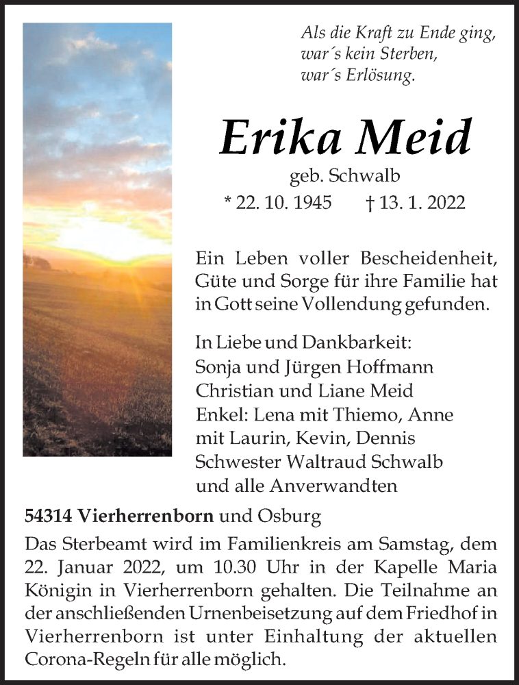  Traueranzeige für Erika Meid vom 17.01.2022 aus trierischer_volksfreund