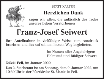 Traueranzeige von Franz-Josef Seiwert von trierischer_volksfreund