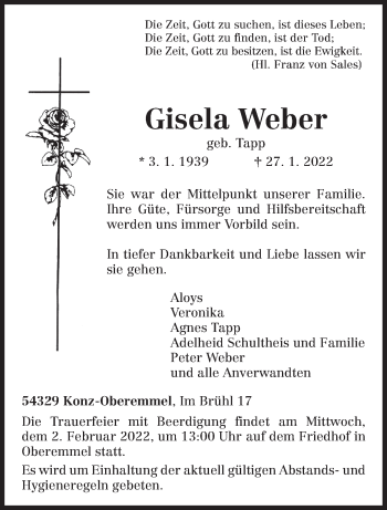 Traueranzeige von Gisela Weber von trierischer_volksfreund