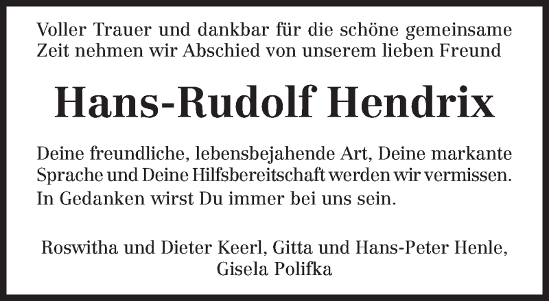  Traueranzeige für Hans-Rudolf Hendrix vom 15.01.2022 aus trierischer_volksfreund