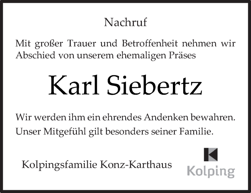  Traueranzeige für Karl Siebertz vom 18.01.2022 aus trierischer_volksfreund