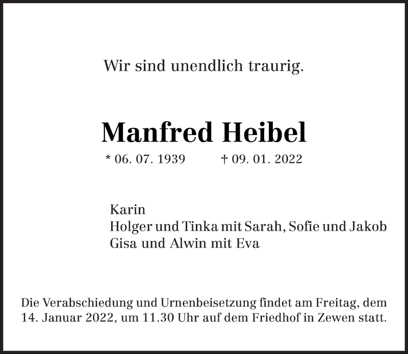  Traueranzeige für Manfred Heibel vom 12.01.2022 aus trierischer_volksfreund
