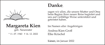 Traueranzeige von Margareta Kien von trierischer_volksfreund