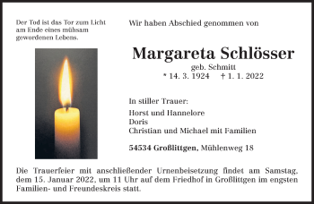 Traueranzeige von Margareta Schlösser von trierischer_volksfreund