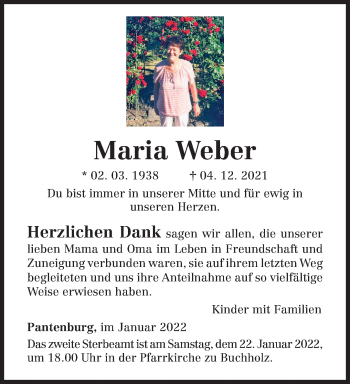 Traueranzeige von Maria Weber von trierischer_volksfreund