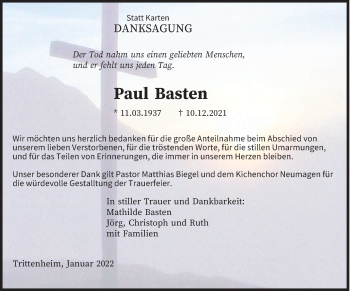 Traueranzeige von Paul Basten von trierischer_volksfreund