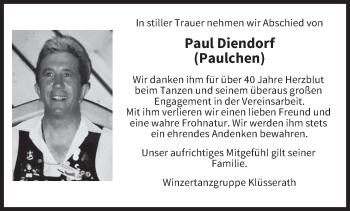 Traueranzeige von Paul Diendorf von trierischer_volksfreund