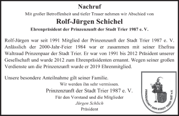 Traueranzeige von Rolf-Jürgen Schichel von trierischer_volksfreund