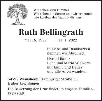 Traueranzeige von Ruth Bellingrath von trierischer_volksfreund