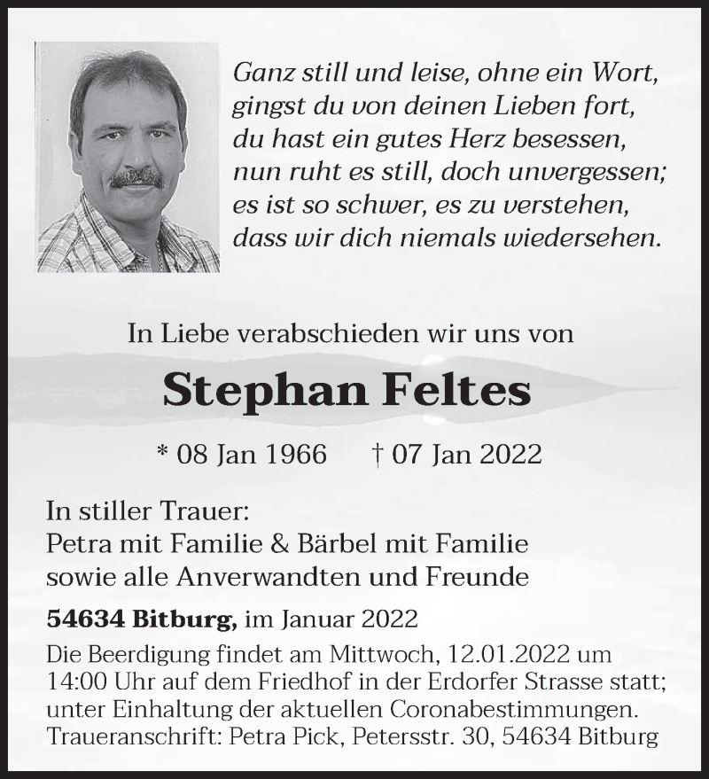  Traueranzeige für Stephan Feltes vom 11.01.2022 aus trierischer_volksfreund