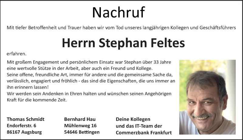  Traueranzeige für Stephan Feltes vom 15.01.2022 aus trierischer_volksfreund