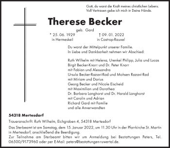 Traueranzeige von Therese Becker von trierischer_volksfreund