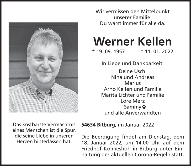  Traueranzeige für Werner Kellen vom 15.01.2022 aus trierischer_volksfreund