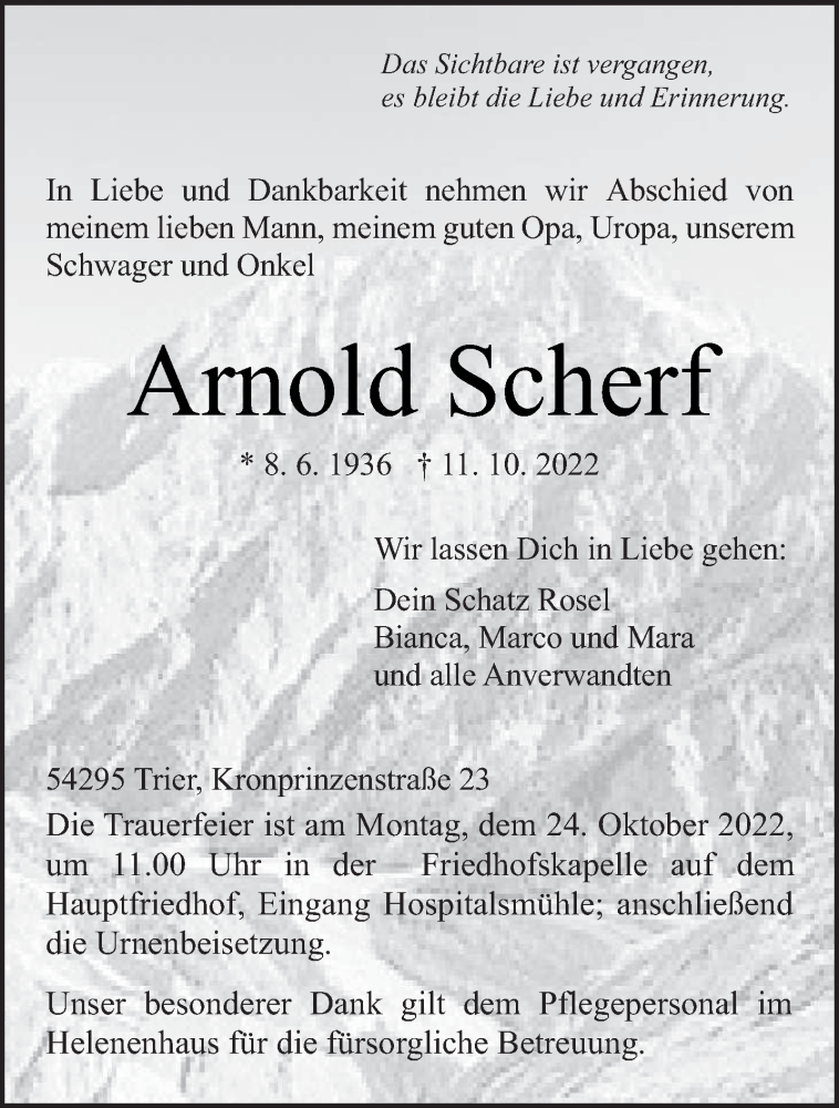  Traueranzeige für Arnold Scherf vom 19.10.2022 aus trierischer_volksfreund