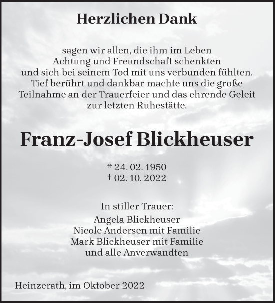 Traueranzeige von Franz-Josef Blickheuser von trierischer_volksfreund