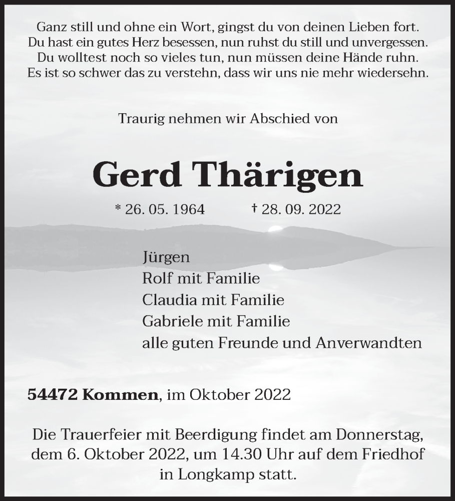  Traueranzeige für Gerd Thärigen vom 01.10.2022 aus trierischer_volksfreund