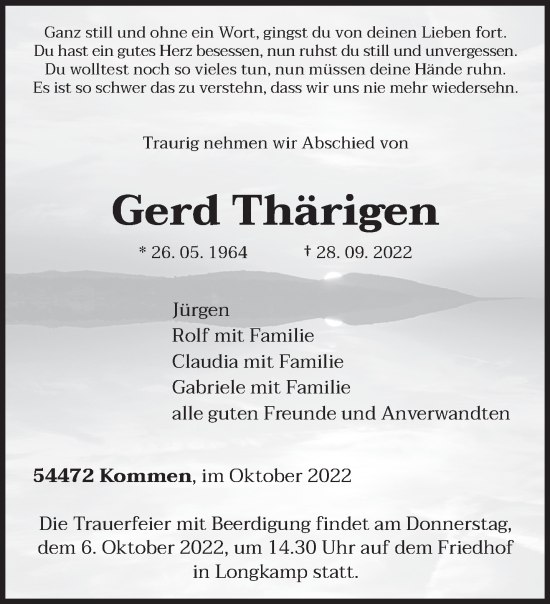 Traueranzeige von Gerd Thärigen von trierischer_volksfreund