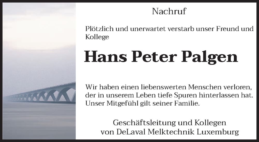  Traueranzeige für Hans-Peter Palgen vom 30.09.2022 aus trierischer_volksfreund