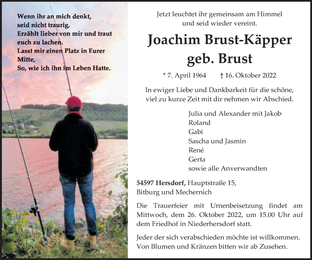  Traueranzeige für Joachim Brust-Käpper vom 22.10.2022 aus trierischer_volksfreund