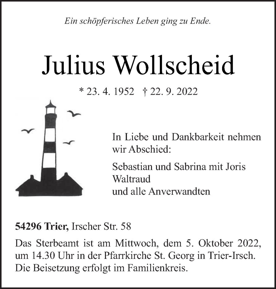  Traueranzeige für Julius Wollscheid vom 01.10.2022 aus trierischer_volksfreund