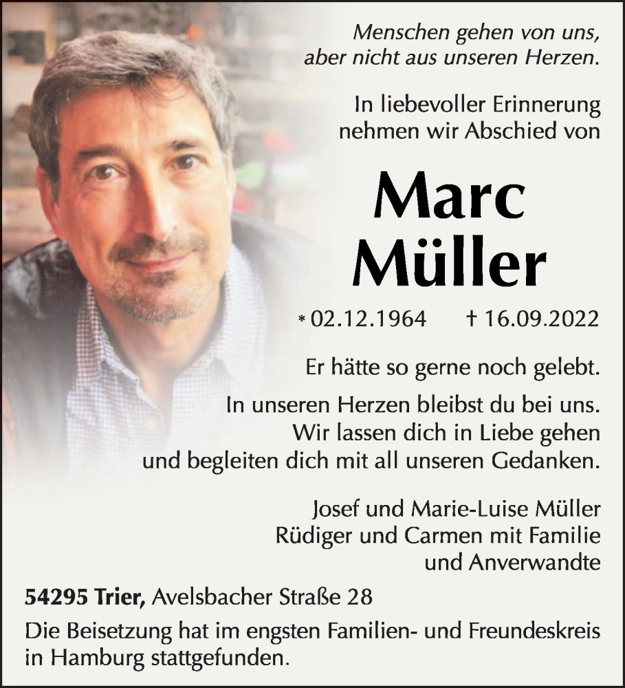  Traueranzeige für Marc Müller vom 29.10.2022 aus trierischer_volksfreund