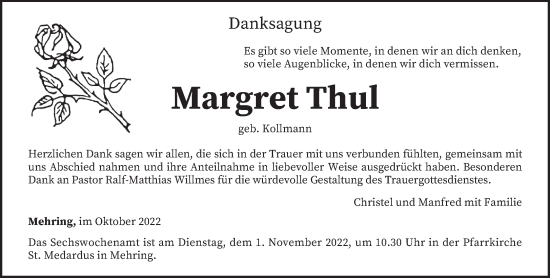 Traueranzeige von Margret Thul von trierischer_volksfreund