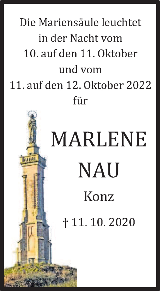 Traueranzeige von Marlene Nau von trierischer_volksfreund