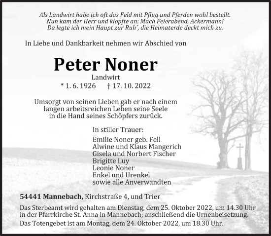 Traueranzeige von Peter Noner von trierischer_volksfreund