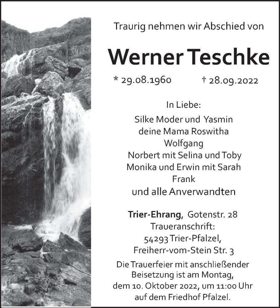  Traueranzeige für Werner Teschke vom 05.10.2022 aus trierischer_volksfreund