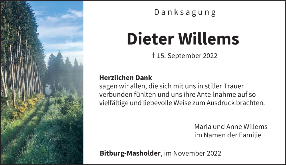  Traueranzeige für Dieter Willems vom 18.11.2022 aus trierischer_volksfreund