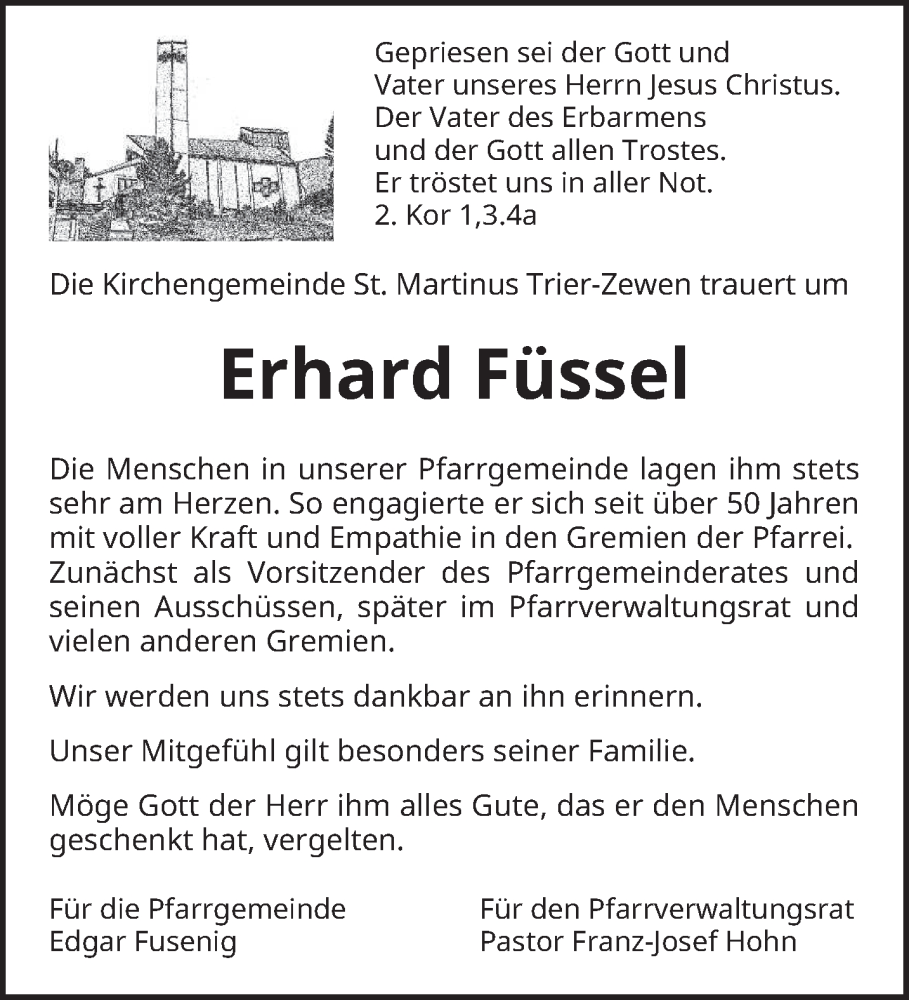  Traueranzeige für Erhard Füssel vom 12.11.2022 aus trierischer_volksfreund