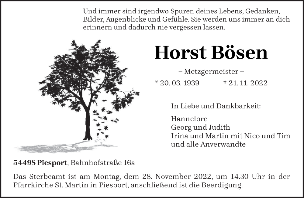  Traueranzeige für Horst Bösen vom 25.11.2022 aus trierischer_volksfreund