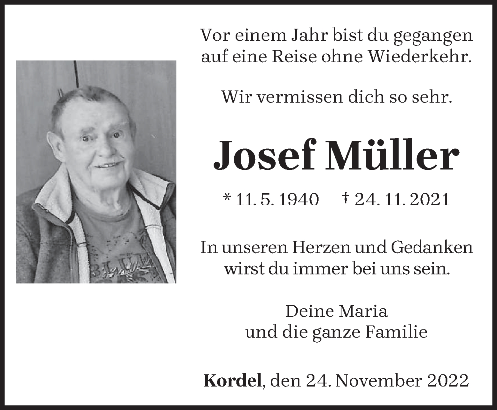  Traueranzeige für Josef Müller vom 24.11.2022 aus trierischer_volksfreund