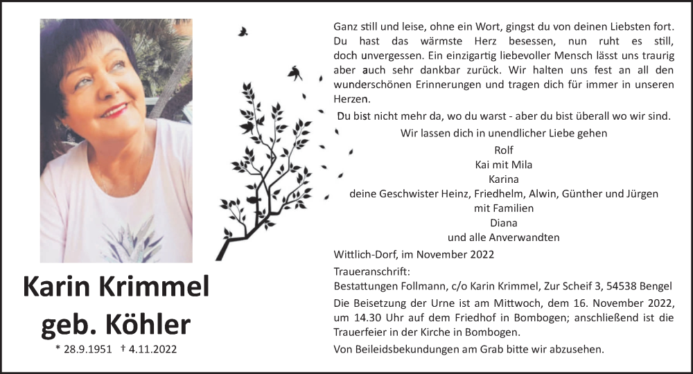  Traueranzeige für Karin Krimmel vom 12.11.2022 aus trierischer_volksfreund