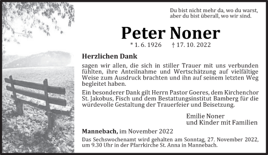 Traueranzeige von Peter Noner von trierischer_volksfreund