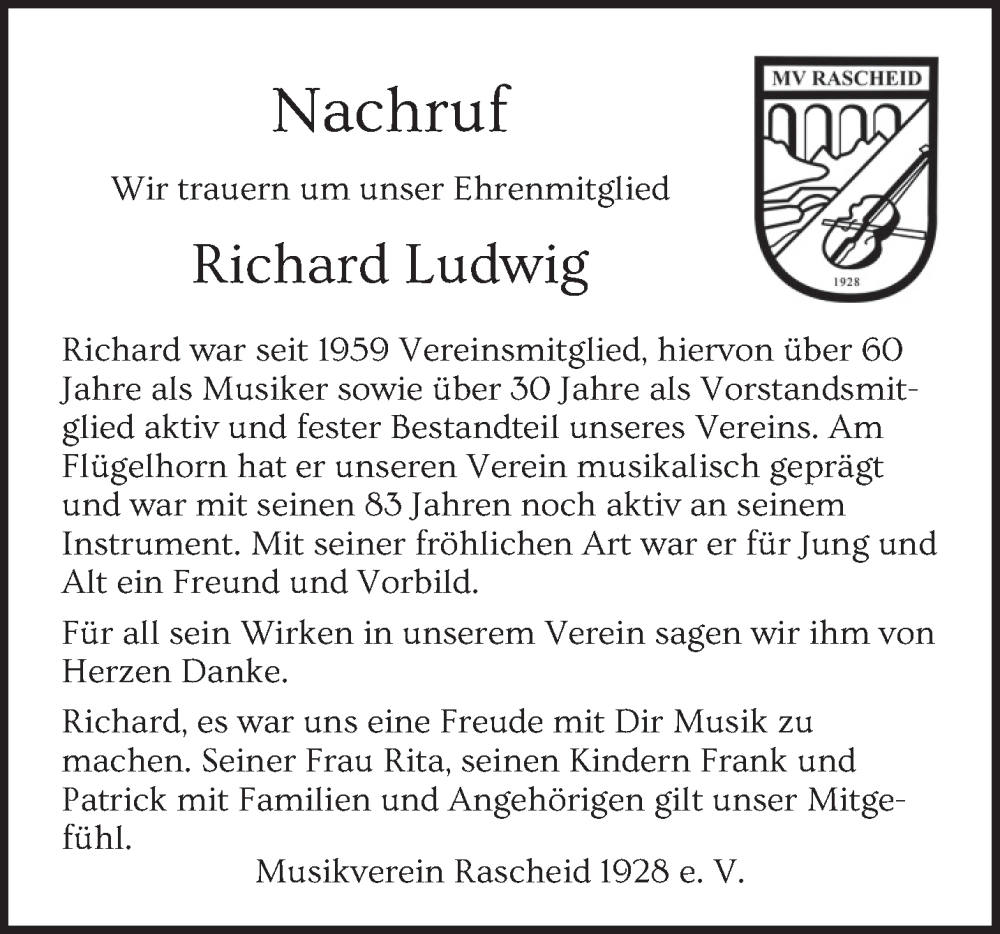  Traueranzeige für Richard Ludwig vom 26.11.2022 aus trierischer_volksfreund