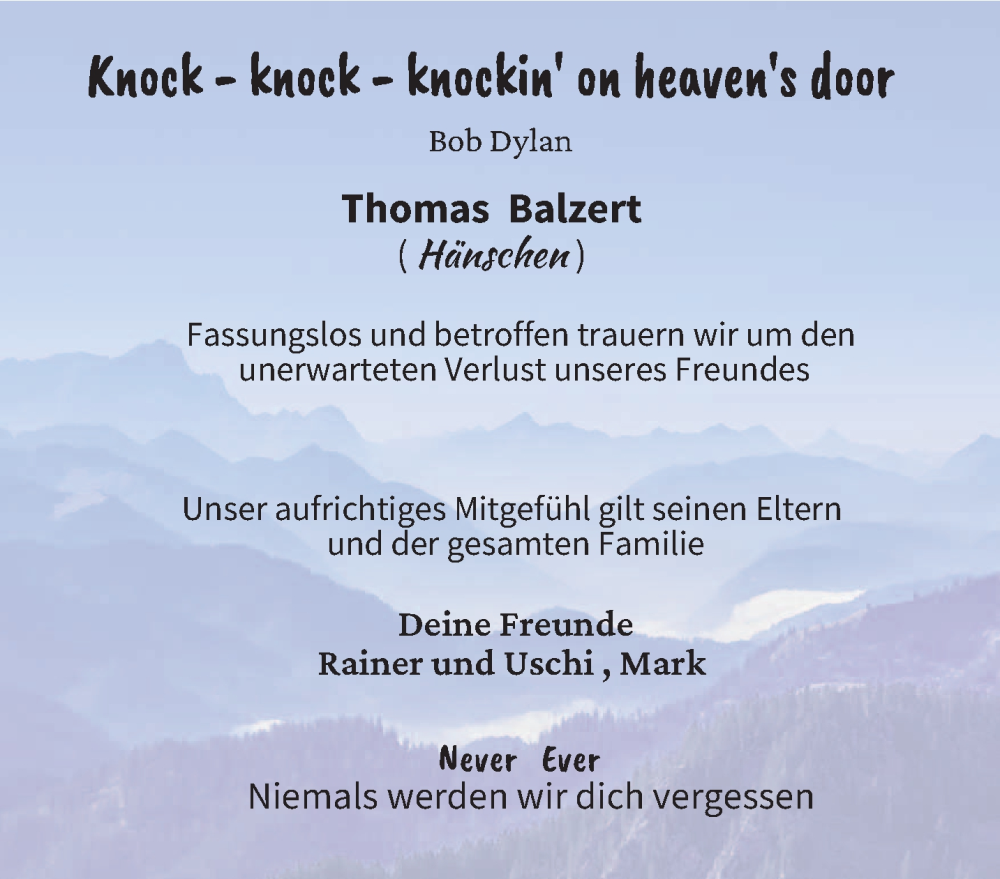  Traueranzeige für Thomas Balzert vom 24.11.2022 aus trierischer_volksfreund
