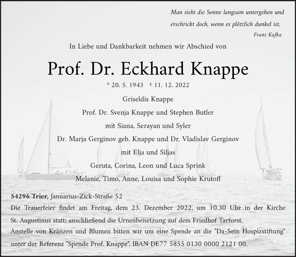  Traueranzeige für Eckhard Knappe vom 17.12.2022 aus trierischer_volksfreund
