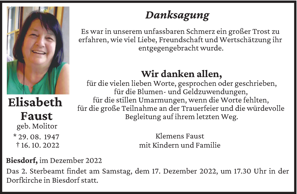  Traueranzeige für Elisabeth Faust vom 10.12.2022 aus trierischer_volksfreund