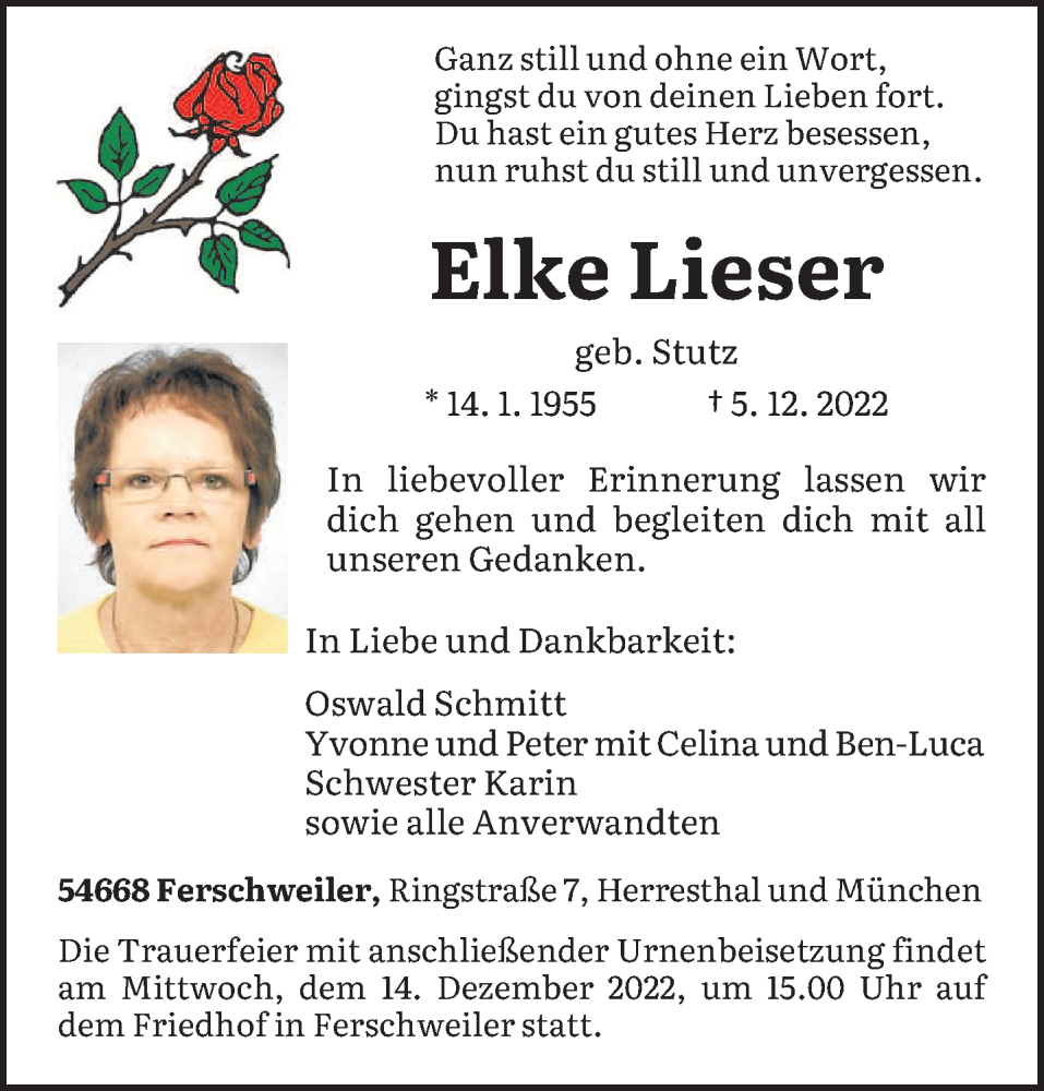  Traueranzeige für Elke Lieser vom 10.12.2022 aus trierischer_volksfreund