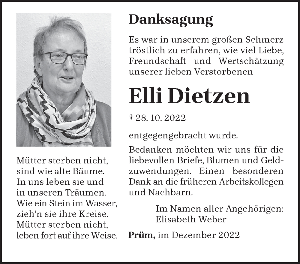  Traueranzeige für Elli Dietzen vom 05.12.2022 aus trierischer_volksfreund