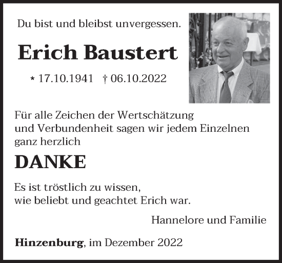 Traueranzeige von Erich Baustert von trierischer_volksfreund