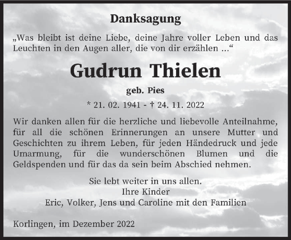  Traueranzeige für Gudrun Thielen vom 24.12.2022 aus trierischer_volksfreund