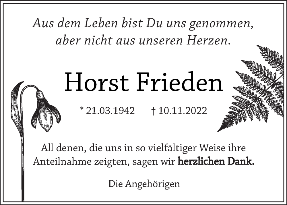  Traueranzeige für Horst Frieden vom 24.12.2022 aus trierischer_volksfreund