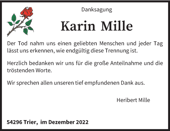Traueranzeige von Karin Mille von trierischer_volksfreund