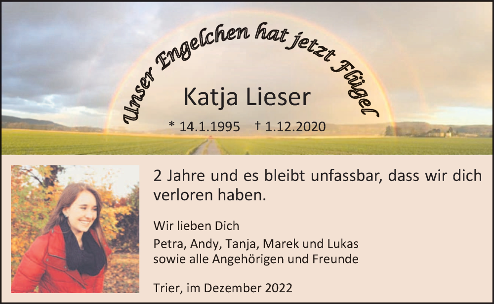  Traueranzeige für Katja Lieser vom 01.12.2022 aus trierischer_volksfreund