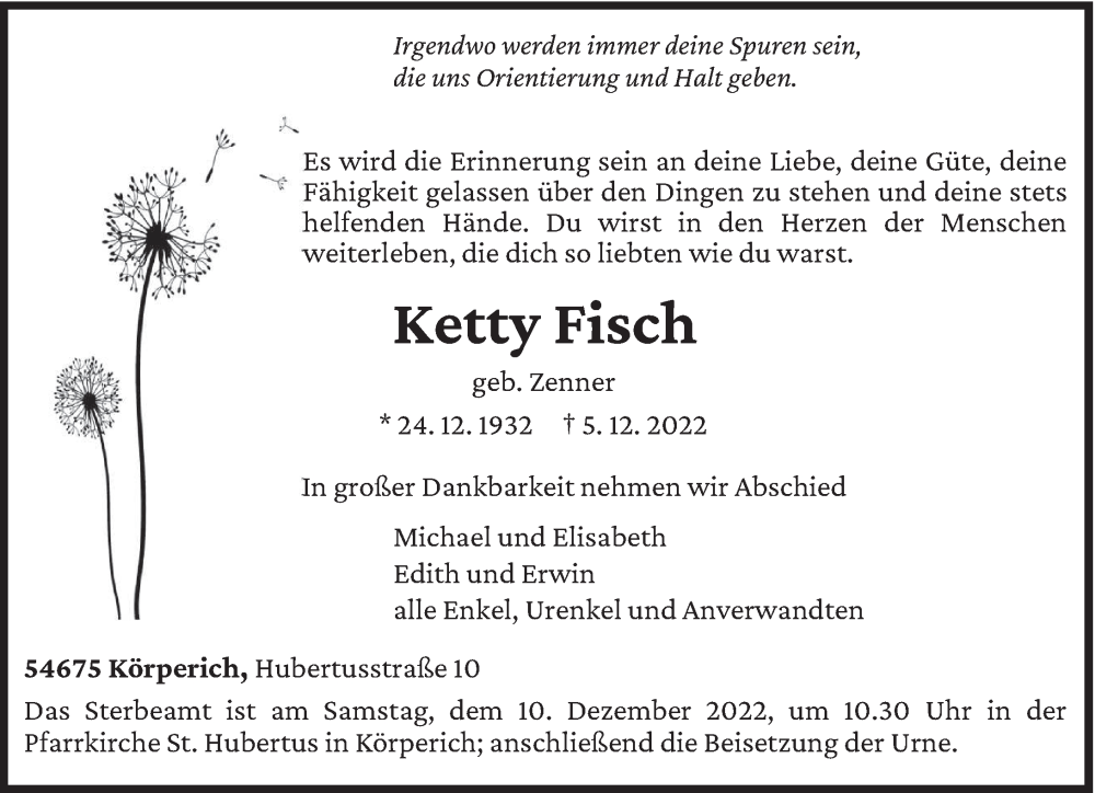  Traueranzeige für Ketty Fisch vom 08.12.2022 aus trierischer_volksfreund