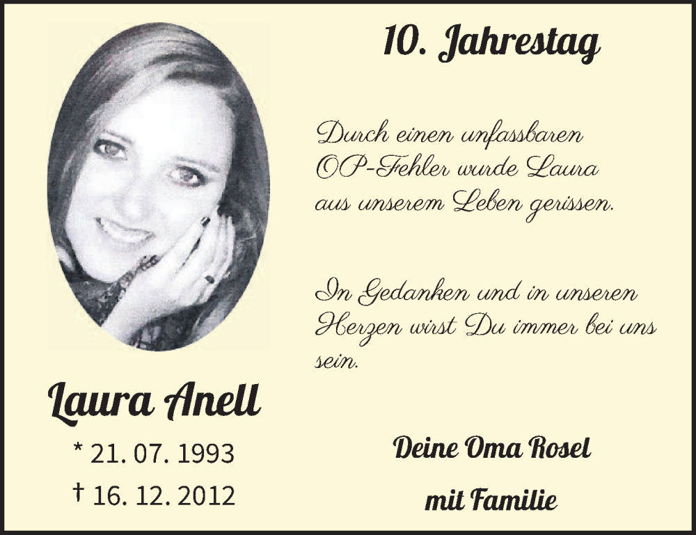  Traueranzeige für Laura Anell vom 16.12.2022 aus trierischer_volksfreund